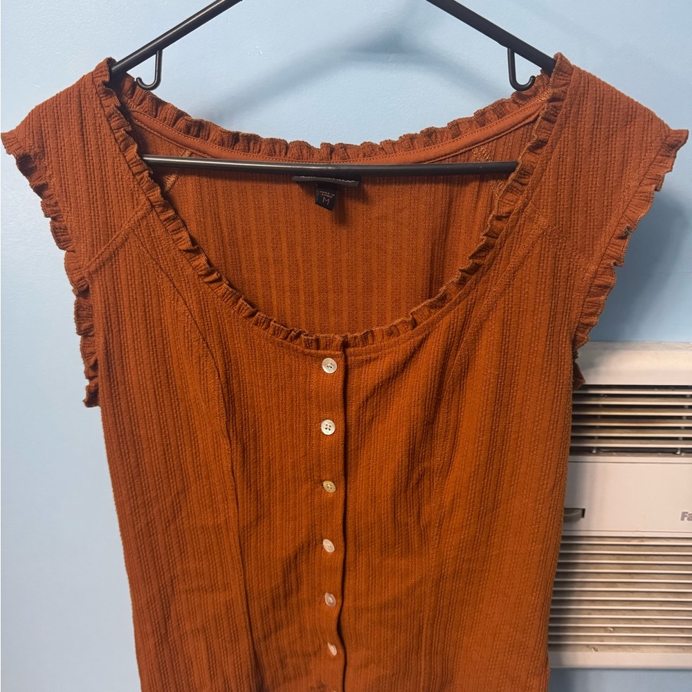 Shyanne Orange Ruffled Buttoned Blouse